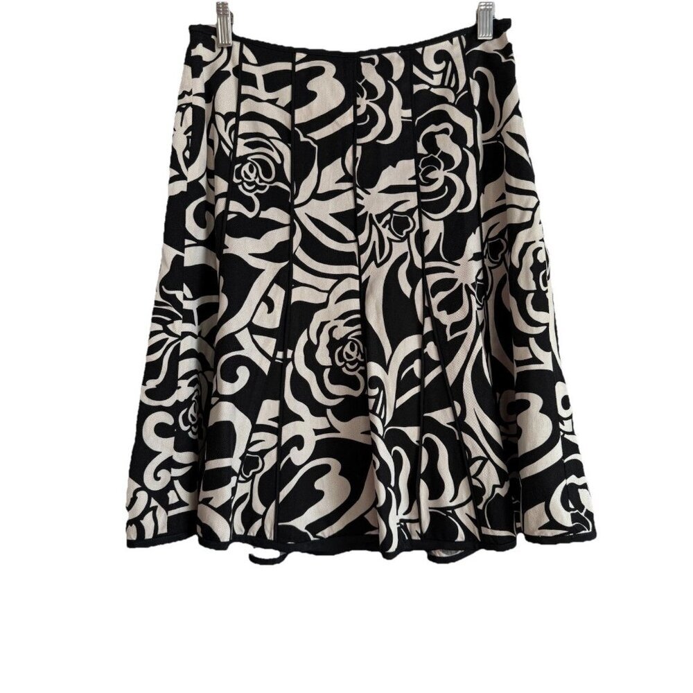 Ann Taylor Women’s Skirt Size 4 Abstract Black Beige Floral Pattern Silk‎ Blend